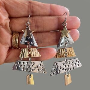 Christmas Tree Cut Out Earrings | Holiday Dangle Earrings | Star Top Festive